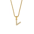 Golden rope chain necklace featuring a minimalist letter L pendant with zircon inlay - Letter V