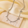 Zilveren titanium stalen ketting met strass-ketting en kleine vlinderhangers op steen - Qyh1221 Diamanten Vlinderketting (staal)