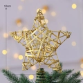 Golden glitter star tree topper 18x23cm with hollow metal wire and spring base - Gold Mesh