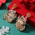 Christmas cat earrings with Santa hat and colorful lights on a festive background - Cat Style (Deep Coffee) (WEH3560)