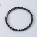 Bracelet chaîne corde torsadée noire en acier titane avec fermoir mousqueton sûr - Bracelet 20cm / 5mm / Noir