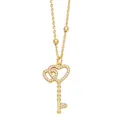Minimalist gold heart-shaped key pendant necklace with zircon stones and bead chain - Double Heart Key / Gold