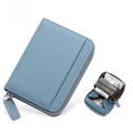 Light blue genuine leather RFID card wallet with accordion style interior slots - JP-6001 Style / Blue