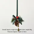 Christmas pine cone hanging ornament with green bow, red bell and realistic pine needles - Natural Pinecone B