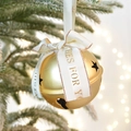 Campanella di Natale dorata con stelle traforate e fiocco in nastro bianco su albero - Stile Nastro / Campana Oro con Nastro