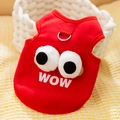 Red quilted dog coat with plush eyes and metal D-ring for leash attachment - Big-eyed Cute Red Hoodie / S (Recommended weight 1.5-2.5kg)