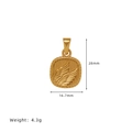 Vintage oval sun god pendant in gold titanium steel with detailed wing relief motif - A11 Wings in Square