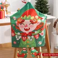 Christmas chair cover featuring a green elf with XMAS banner, 50x60cm size - Green Gnome-XMAS