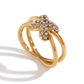 Anello a forma di X in acciaio placcato oro 18K con micro cristalli incastonati - US 6 / Oro