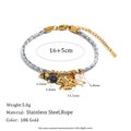 Detail von 18K Gold Kleeblatt-Anhänger mit blau-weißem Geflecht und Maßen - Gold Seide Baumwollseil Blumen Anhänger Armband - Gold