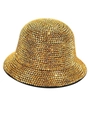 Detailed view of shimmering gold rhinestones on a stylish disco bucket hat surface - Full Rhinestone Gold Bucket Style