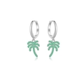 S925 sterling zilveren oorringen met groene zirkoon palmboom hanger voor dames - 925 Zilver/Platina / Zilver
