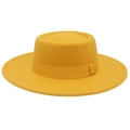 Bright yellow wide brim wool felt boater hat with a matching decorative grosgrain ribbon band - Adult (57-60cm) / Yellow