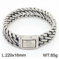 Pulsera retro para hombre de acero inoxidable de 16mm, cadena cuadrada con acabado de plata antigua - Estilo de Cadena de Barbada Densa (KB166033-KJX) / Plata Antigua