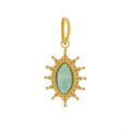 Vintage gold stainless steel pendant featuring an oval green stone in sunburst frame - Gold + Light Green (WP36892BQ2)
