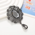 Gothic vintage gunmetal flower pendant with grey gemstone and teardrop charm - Gunmetal Grey Gemstone Pendant