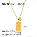 Golden Libra zodiac necklace with rectangular pendant and engraved symbol on steel chain - Libra