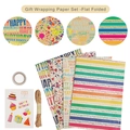 Birthday kraft wrapping paper set with rainbow text, polka dots, twine and party stickers - TDS10378-Birthday Wrapping Gift Set with Stickers & Jute Rope