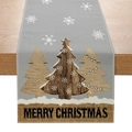 Linen Christmas table runner with grey snowflake pattern and tree design - Grey Base White Snowflake Trees