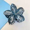 Frangipani flower hair claw clip with dark blue-gray and white marble texture finish - 12 Pcs Set (Approx. 8x7x4cm) / Graphite (Marble Pattern)