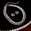 Vintage style navy blue crystal necklace and earrings set with silver-tone accents - Blue 2-Piece Set (Earrings + Necklace)