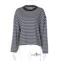 Détail d'un t-shirt à manches longues rayé avec coupe ample et texture de tissu de qualité - S / Bleu Marine