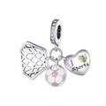 Sports-themed silver charm set with football and heart pendant featuring I Sports engraving - Football Heart