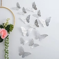 Set of 12 silver 3D hollow butterfly wall stickers with metallic finish for home decor - Style C / Silver