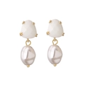 Detail of 18K gold plated brass earrings with white zircon and baroque pearl drops - White
