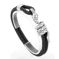 Zweilagiges geflochtenes Lederarmband für Herren mit silbernem Schlangenkopf Verschluss - Stahlfarbe