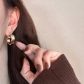 Elegant gold heart-shaped stud earrings shown on a model for a minimalist fashion look - Korean Minimalist Gold Heart