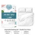 Disposable non-woven 4-piece double bedding set with geometric print for travel - Double 4-Piece Set / White