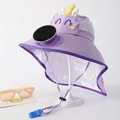 Purple unicorn sun hat for kids with integrated solar fan and protective neck flap - Cartoon Shawl Solar Style / Cartoon Cape Solar Fan-Purple Pony