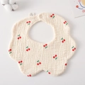 Cotton baby bib with cherry print, soft gauze petal shape and white snap closure - Gauze Flower Band - Small Cherry