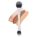 Pennello trucco a doppia punta con manico bianco per contouring e fard su campioni fondotinta - Pennello per Cipria a Fiamma Doppia Testa Bianco