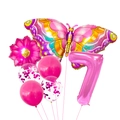 Kit ballon papillon arc-en-ciel avec chiffre 7 rose et ballons latex confettis - Rose Rouge Chiffre 7