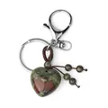 Bloodstone heart pendant keychain with handcrafted brown woven cord and lobster clasp - Dragon Blood Stone (Matching Beads)