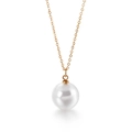 Elegante collana in titanio dorato con un pendente di perla bianca tonda lucida - Catena d'Oro Perla Bianca (KN88979-K)