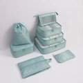 7-piece light blue travel organizer set with waterproof mesh bags and drawstring pouches - Light Blue-8Pcs Set