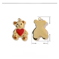 Detail view of gold bear pendant with red heart, stainless steel enamel, 18x12mm size - Bear with Heart