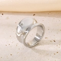 Polished silver wide band stainless steel ring with minimalist design on stone - US 6 / 14mm Steel Smooth Style