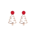 Detail view of gold Christmas tree stud earrings with festive red dot accents - Red Ball Christmas Tree