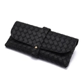 Classica custodia per occhiali in pelle intrecciata nera con bottone a pressione dorato - Stile Bottone / Nero