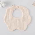 Beige wave-edged cotton gauze baby bib with snap button and natural cotton decor - Gauze Flower Scarf - Beige