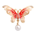 Vintage Schmetterlingsbrosche mit roter Emaille, orangefarbenem Stein und Perle - Schmetterlings-Design / Rot