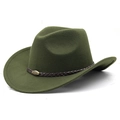Chapeau de cowboy classique en feutre vert foncé avec large bord et boucle de taureau - M (56-58cm) / Vert Armée