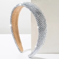 Detail view of the wide sponge headband with sparkling rhinestones and plush inner lining - Silver