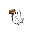 Cute white ghost enamel pin with brown BOO sign for Halloween metal badge jewelry - Ghost with BOO Sign