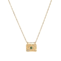 Gold evil eye pendant necklace with green gemstone and zircon in hammered rectangle style - Gold Rectangular Hammered Eye Gem