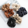 Elegant PU leather scrunchies set in neutral earth tones for stylish hair styling - Multicolor